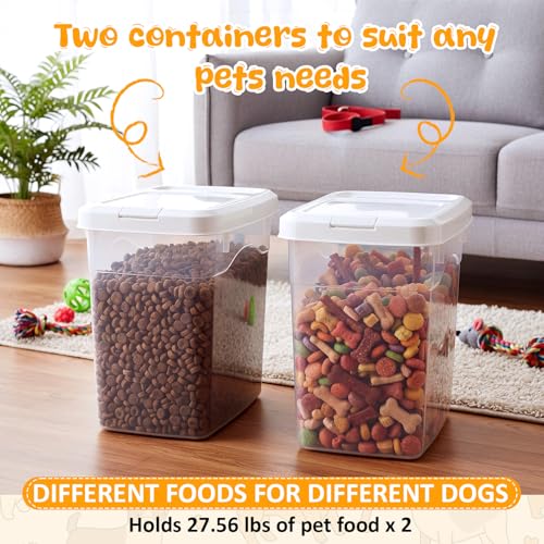 2 Pack 20 Lbs Airtight Dog Food Storage Container with Scoops | 2 Measuring Cups, Flip Lids, Clear Bins with Markings, Preserve Freshness, Pet Dog Cat Rice Grain Treat Storage - size: 20 Lbs