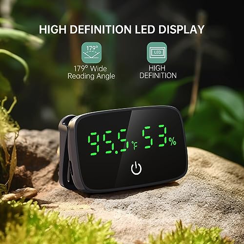 PAIZOO LED Digital Reptile Thermometer and Humidity Gauge with USB Charging | Long Battery Life, Switch Between ℉/℃, Terrarium Temperature Humidity Meter, for Snake Bearded Dragon Lizard or Greenhouse