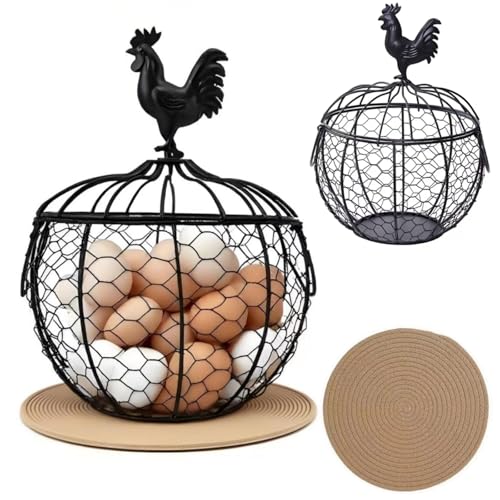 Wire Egg Basket for Gathering Fresh Eggs with Handle | Metal Egg Holder Countertop | Farm Fresh Egg Collecting Basket and Storage Holder | Suitable for Kitchen, Countertop and Farm (About 36 Eggs)