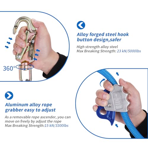 5/8’’ x 12 ft Steel Wire Core Flipline, W/Better Grab Adjuster & Steel Swivel, Arborist Equipment Positioning Lanyard, Climbing Flipline for Fall Protection, Arborist, Tree Climbers (5/8’’ x 12 ft) - size: 5/8’’ x 12 ft