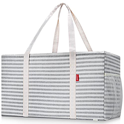 LHZK 2 Pack Extra Large Utility Tote Bag with Metal Wire Frame and the Sides Rinforced, Extra Large Tote Bag with Handle for Pool Beach Laundry Storage (Gray) - color: Gray, size: 22.5''x10.5''x12''-2 Pack
