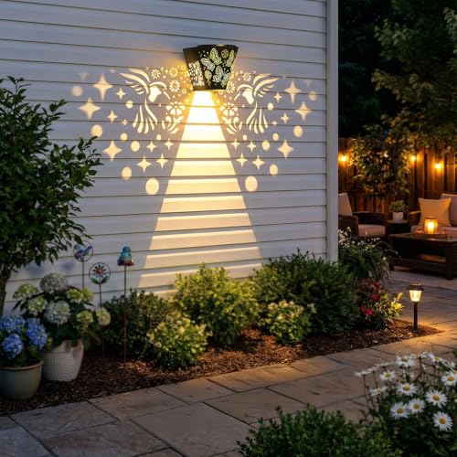 2 Pack Solar Fence Lights Outdoor Wall lihgts Decorations Metal Solar Deck Lights Waterproof LED Solar Powered Step Lights Warm White Light Decorative Lighting for Garden, Front Door, Backyard (metal) - style: metal