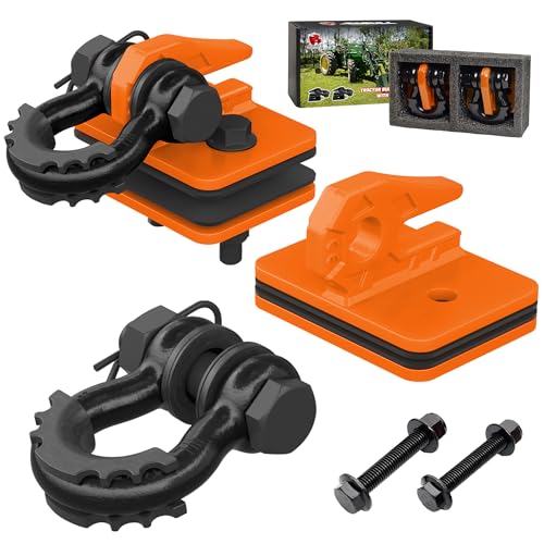 Tractor Bucket Grab Hook with 5/8" D-Ring Shackle Combo, Bolt-On Tow Hook and D-ring Shackle, Matching Backing Plate, Rubber Gaskets & Isolators, 20000LBS Breaking Strength, 2 Set, Orange&Black - color: Orange&Black