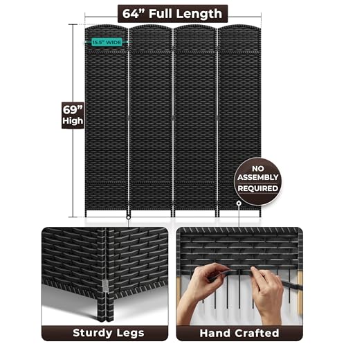 Sorbus Foldable Room Divider, Mesh Privacy Screen (4 Panel, Grey White) | Folding screens, dividers for rooms, double-hinged panels; freestanding partition for bedrooms, offices and shared areas - color: Grey White, size: 4 Panel