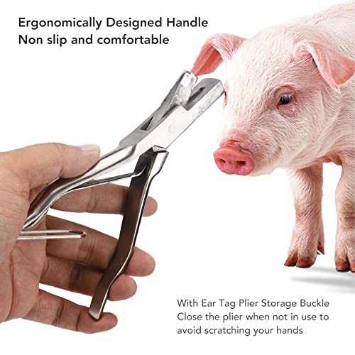 Ear Tag Plier Stainless Steel, Pig Ear Tag Pliers, Ear Tag Plier, Ergoesnomic Veterinary Ear Notcher Tool for Cattle, Sheep, Goats Identification (V Shape)
