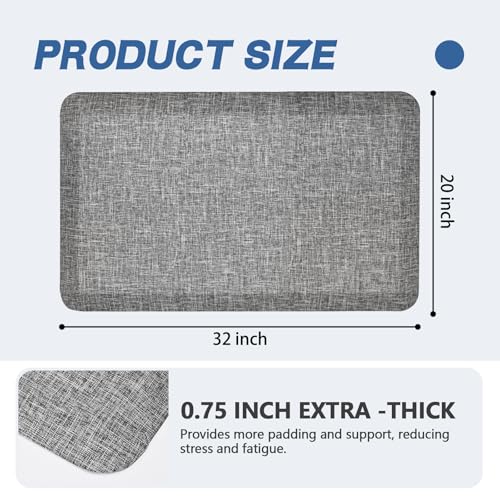 Anti Slip 3/4 inchs Anti Fatigue Kitchen Floor Mat, Ergonomic Comfort Standing Mat, Waterproof Kitchen Runner for Home, Kitchen, Office, Laundry, Garage (Light Gray, 20" x 32" -0.75") - size: 32"L x 20"W x 0.8"Th