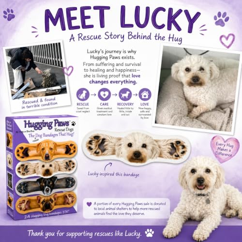Hugging Paws Bandages from Hug-a-BooBoo, Adorable Dog Bandages that Hug! Fun Novelty Wound Wraps Feature Paintings of Actual Rescue Dogs! Great Dog Lover Gift! French Bulldog, Poodle, Lab, Mix 24 Ct - size: 24ct, style: Dogs