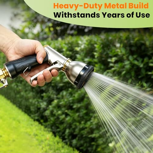 ARXIVE 9-Pattern Brass Hose Nozzle, High Pressure Leakproof Water Sprayer | Versatile sprayer with non-slip grip,Ideal for garden,car and pets,Durable rustproof metal build for daily outdoor use