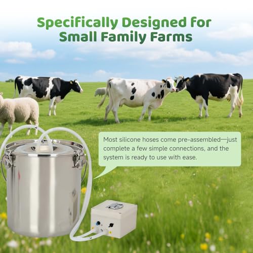 7L 2-in-1 Milking Machine for Goats and Cows, Electric Goat and Cow Milking Machine, Battery Powered Pulsation Vacuum Pump, Portable Rechargeable Milker, Stainless Steel Bucket with 4 Teat Cups