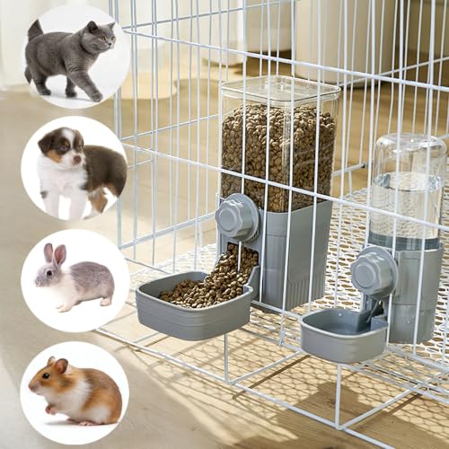 Hanging Automatic Food Water Dispenser,Rabbit Feeder Guinea Pig Water Bottle Food Feeder for Ferret Guinea Pig Rabbit Bunny Cage Accessories (Grey) - color: Grey