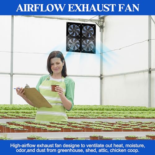 HNRLOY Solar Exhaust Fan for Chicken Coop & Powered Fan with 25W Solar Panel & 4 High-Speed Brushless DC Fans, Solar Ventilation Fan for Greenhouses,Attics,Shed,Barns & Dog Houses - size: 25W Solar Panel + 4 Exhaust Fans