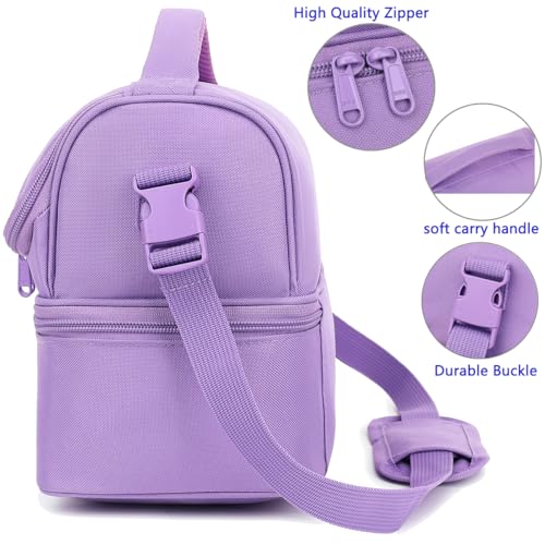 FlowFly Double Decker Cooler Insulated Lunch Bag Large Tote for Boys, Girls, Men, Women, with Adjustable Strap,Purple - color: Purple
