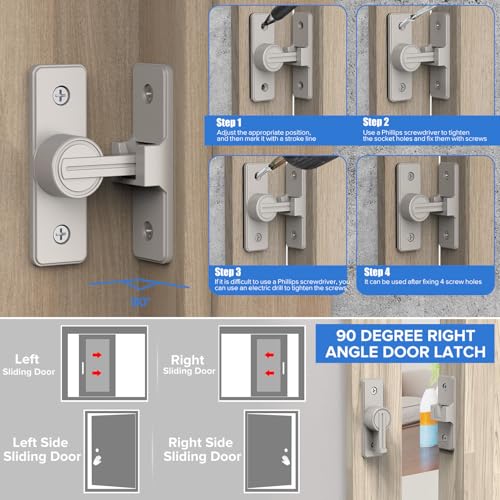 90 Degree Barn Door Lock, Heavy Duty Locks, Nickel-2 Pack | Flip Sliding Gate Latches for Garden, Bathroom, Garage & Sliding Doors - size: 2 Pack Nickel