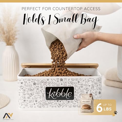 A&N Essentials 3-Piece Pet Food Storage Container Set – Airtight Galvanized Steel with Bamboo Lids – Holds Up to 6 lbs Kibble & 6 Cups Treats for Dogs & Cats