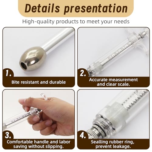 2 Pcs Goat Syringe Reusable Adjustable Goat Drench Syringe with 2 Drench Nozzle and Needles, Feeding Supplies for Cattle, Sheep, Goats, Horse, Pig, Dog (White, 10ML) - color: White, size: 10ML