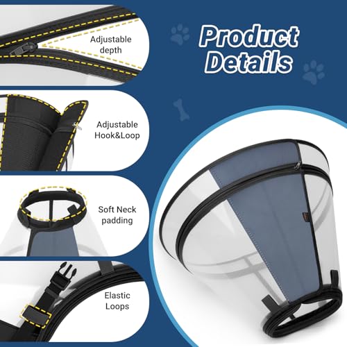 Dog Cone to Stop Licking, Clear Recovery Collar with Detachable Zipper, Sturdy Elizabethan Collar for Large Medium Small Dogs, Soft Adjustable Cone After Surgery Patented, Black L - color: Black, size: L(Neck: 13.75"-16.5")