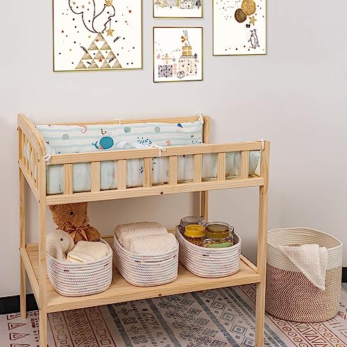 CubesLand Rectangle Woven Cotton Rope Storage Basket for Organizing | Small Basket for Kids, Baby Nursery, Cat Dog Toy Baskets, Organizer Bins for Shelves Rainbow Stitches - color: Rainbow Stitches, size: 3pcs-small basket