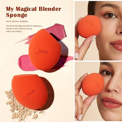 Jessup 3 Makeup Sponge Set, Soft Reusable Foundation Blending Sponge SP013 | Latex-Free, Minimal Product Waste, Seamless Foundation Coverage, Flat Edge for Concealer, Contour, Powder and Natural Makeup - color: A.3-pcs Set