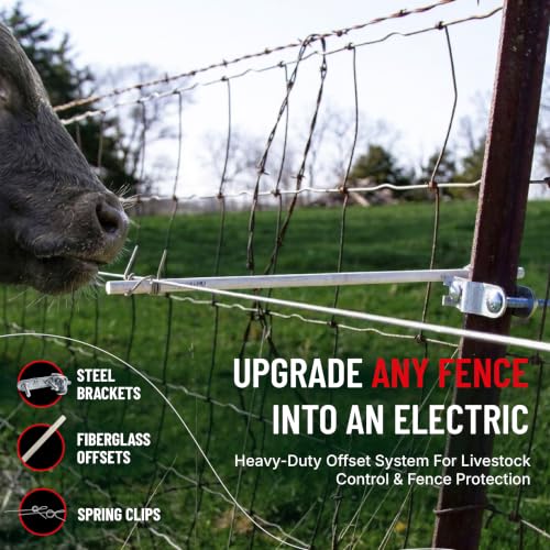 Utilizer Electric Fence Extension Stand-Off Kit – 1/16 Mile T-Post Bundle | Includes Fence Post Brackets, 3/8x30” Rigid Electric Fence Posts & T Post Clips – Zero-Sag Electric Fence Kit - size: 30"Rods - 1/16 Mile