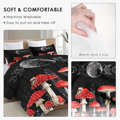 WeCozy Full Comforter Set, 3 Pieces Mushroom Wildflower Bedding, All Season | Dandelion Flower Summer Moon Phases Soft Comforter with 2 Pillowcases for Kids and Adults Room Bedroom Bed Decor - color: Multi 14, size: Full