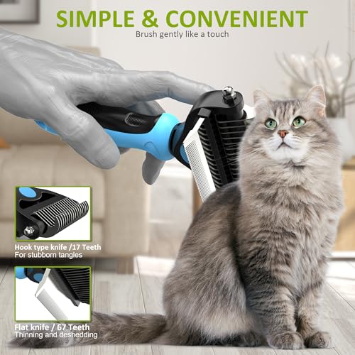 Spring Blossoms-2 in 1 Professional Grooming Rake for Cats & Dogs-Dematting Comb for Easy Mats & Tangles Removing,Pet Brush Safe No More Nasty Shedding and Flying Hair (Blue) - color: Blue