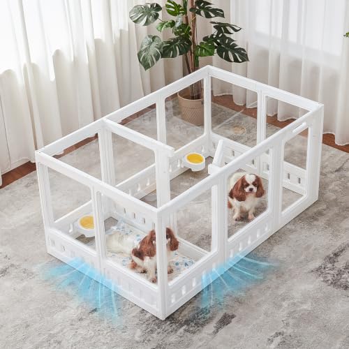 Clear-air Dog Playpen with Room Divider, Expandable Acrylic Dog Playpen to Create 2 Rooms, Clear Dog Play Pen Indoors, 24", 12 Panels, White - color: White, size: 24"H