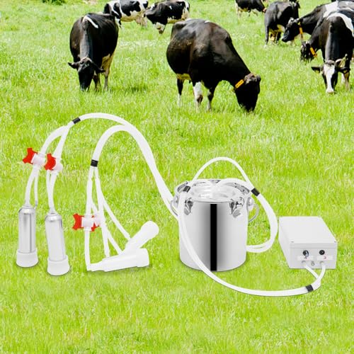 Pulsation Milking Machine for Cows and Goats, 3L/5L/14L Electric Cow Milker Milking Machine with Stainless Steel Bucket, Speed Adjustable Pulsating Vacuum Pump (5L) - size: 5L