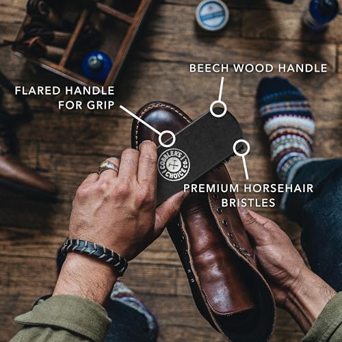 Cobbler's Choice Horsehair Shoe Brush - Premium Shoe Shine & Polish Brush | Horsehair Brush for Shoes & Boots - Buffs, Shines & Cleans Leather with a Concave Beech Wood Handle for a Comfortable Grip - color: Black