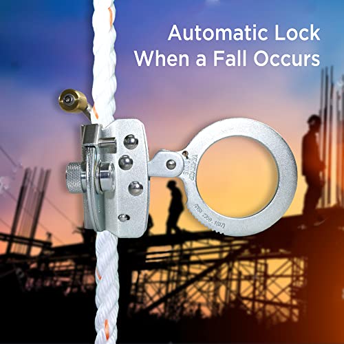 AFP Self-Locking Rope Grab with 2.25 inch Connecting Eye, Used with 5/8’’ Lifeline Rope, for Construction, Climbing, Fall-Protection, 310 lb. Capacity (OSHA/ANSI Compliant) Silver - color: Silver
