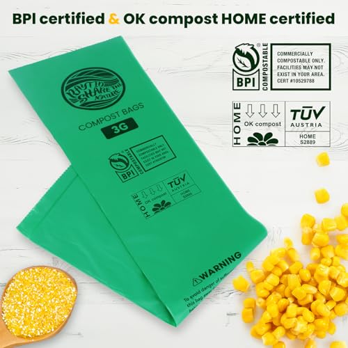 Compost Bags 3 Gallon,100 Count,Compost Food Scrap Waste Bags Fits Countertop Bin,Small Kitchen Food Scrap Waste Bags,Compost bin bags,Certified by BPI,ASTM D6400 and OK compost HOME certified - color: 3G-100count