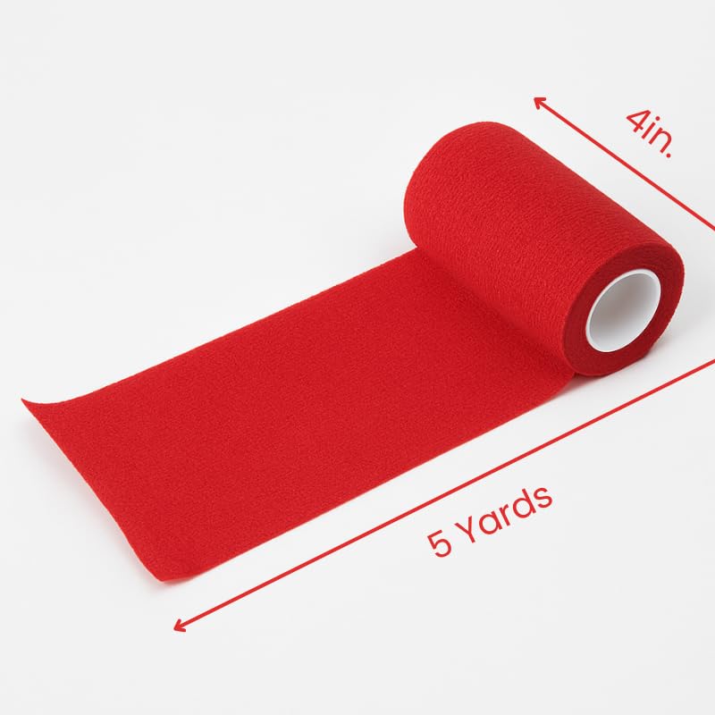 4" Cohesive Flexible Bandage Wrap – Red - 8 Pack | Self-Adherent Vet Tape for Animal Use | Breathable, Easy Tear, No Clips Required | Ideal for Horses, Dogs, Livestock, Pets - color: Red