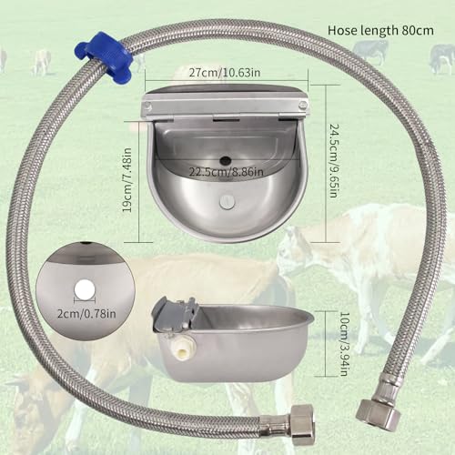 304Stainless Steel Automatic Dog Waterer with Float Valve 3/4'' Water Hose | Wall Mount Automatic Animal Watering Bowl Livestock Dispenser Horse Dog Cow Water Bowl