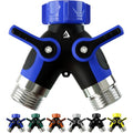 DBR Tech® Hose Splitter 2 Way, Heavy Duty Metal Connector, Two Way Garden Hose Splitter, High Flow Spigot Faucet Bib Adapter, Solid Double Y Shut Off Valve for Outdoor Gardening Hoses, Blue - color: Blue