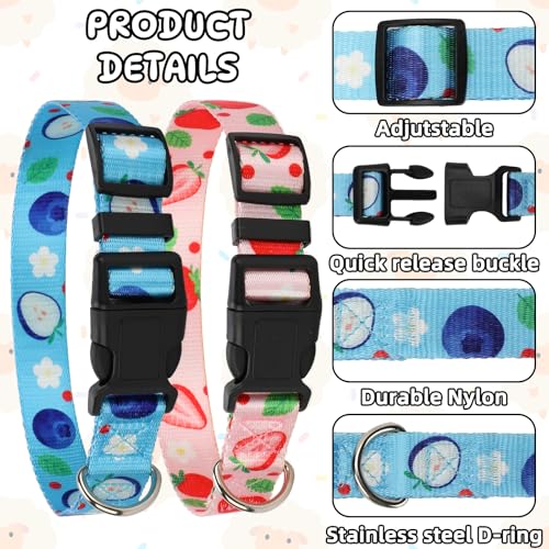 2 Pack Goat Collars with Bells，Fruit Adjustable Nylon Set | Sheep Grazing Copper Bells & Adjustable Nylon Collar for Small Farm Animal Sheep Calf Cow Accessories(13.7"-20.5") - color: Pink Printing + Blue Printing
