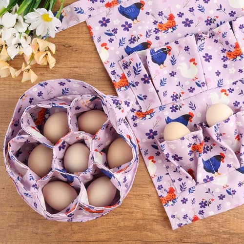 Egg Collecting Apron and Basket Set (2 Pack), Chicken Egg Collector with 12 Deep Pockets and 7 Pockets Basket for Hands-Free Harvesting, Farm Fresh Eggs, Backyard Chickens, Durable Poultry Accessories