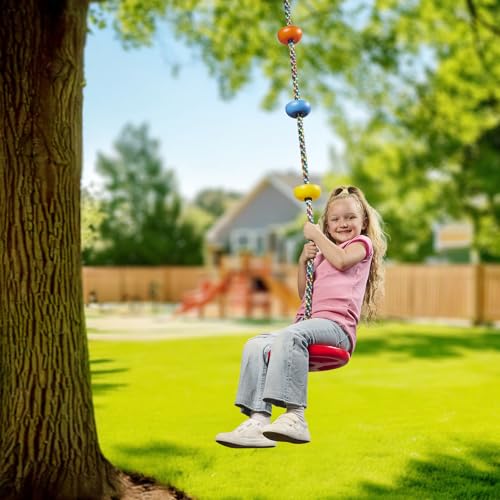 Jungle Gym Kingdom Tree Swing for Kids - Single Disc Seat and Brown Climbing Rope Set w/Carabiner and 4 Foot Strap - Treehouse and Outdoor Playground Accessories - Blue - color: Blue Disc/Brown Rope Swing