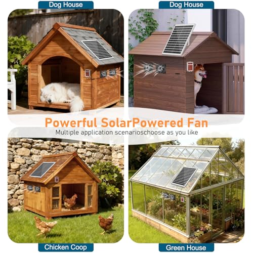 Solar Powered Fan Kit with Battery, Solar Powered Fan for Shed & Greenhouse, for Intake or Exhaust Vent Cooling for Chicken Coop, Dog House