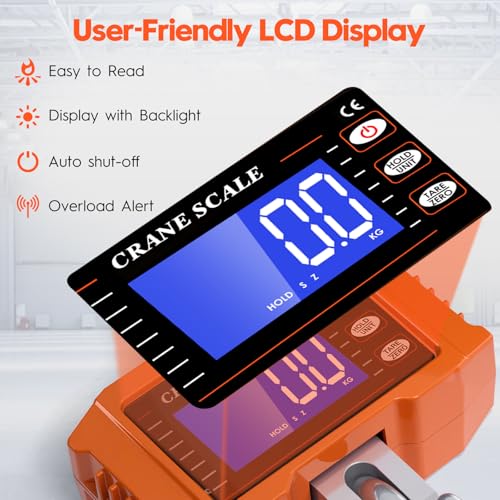 Digital Crane Scale 2200lb/1000Kg Digital Hanging Scale with LCD Screen, Crane Scale Industrial Heavy Duty with Unit Change, High Precision Crane Scale for Market, Farm, Construction, Factory - color: Orange