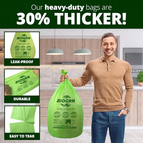 10-13 Gallon Compostable Trash Bags with Flat-Top 50 Bags Thick 0.87 Mil Leakproof Plant-based Tall Kitchen Wet Food Scrap Waste, ASTM D6400, US BPI and OK Compost Home Certified - color: 13 Gallon Flat Top, 50 Count