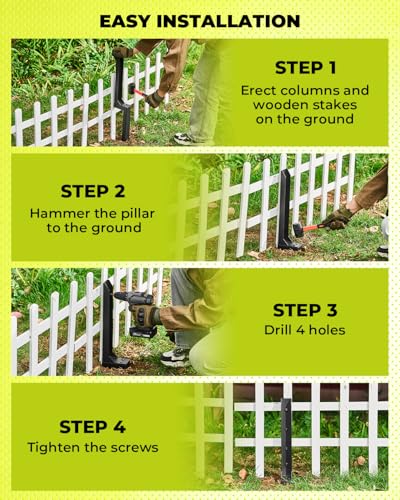 SakerNeo 32" Heavy Duty Steel Fence Post Repair Kit for Leaning Broken Post | Fence Post stabilizer Includes Screws & Tool, Post Anchor Stabilizer, 2 pcs, Easy Installation, Rust-Resistant Coating - style: 2 pcs