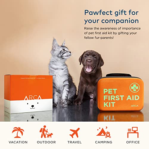 ARCA PET Cat & Dog First Aid Kit - High Visibility Reflective Zipper with Fluorescent Letter Print - 100 pcs with Dog Thermometer, Tick Remover Kit & Pet First Aid Kit Manual Book - size: CarePlus Kit