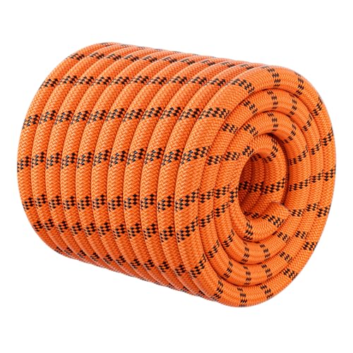 Double Braided Arborist Rigging Rope - 3/4 in X 120 ft 48 Strands Rappelling Outdoor Pulling Heavy Duty Polyester Bull Rope for Swing Tree Work Camping Rescue Hiking Logging - Orange - color: Orange, size: 3/4 inch X 120ft