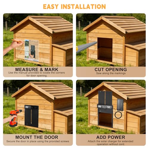 Solar-Powered Automatic Chicken Coop Door with LCD Display, Timer & Light Sensor, 4 Operation Modes, Aluminum Alloy Construction, 20M Remote Control – Secure and Convenient Poultry Door