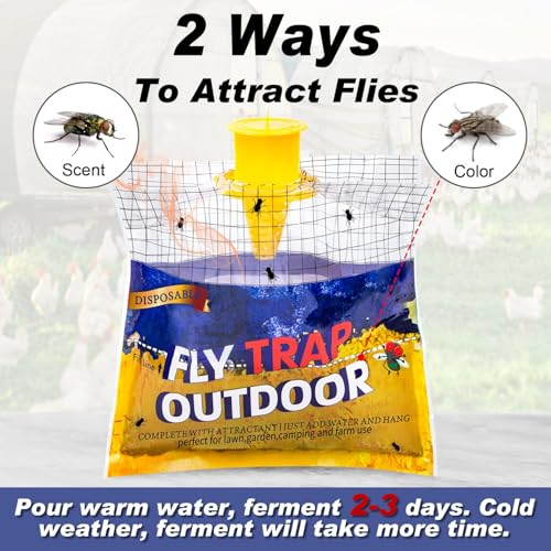 Fly Traps Outdoor Hanging for Patio, 6 Pre-Baited Flies Bags Disposable | Flies Catcher Repellent, Reusable Stable Horse Ranch Trapper Outdoor Hanging Fly Killer Helps Control Flies - size: 6 pack