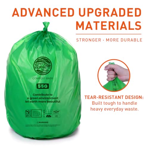 55-60 Gallon Compostable Trash Bags Liners, Heavy Duty Extra Thick 1.57 Mil, 208.2 Liter, 15 Bags, Lawn, Yard, and Restaurant Use, ASTM D6400, US BPI, OK Compost Home Certified - color: 55G-15count