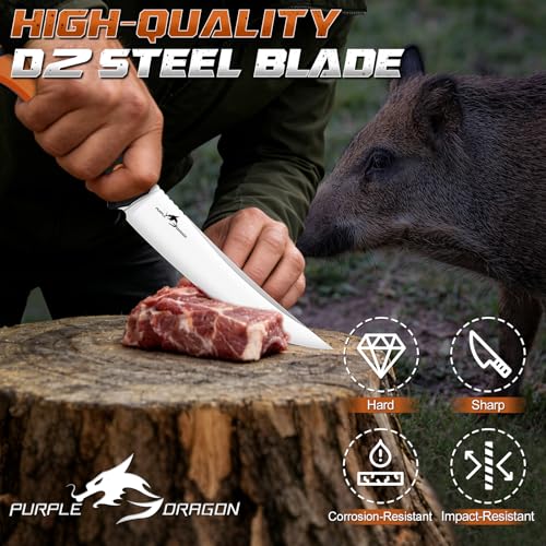 Purple Dragon Outdoor Knife for Boning - Trailing Point Boning Knife Orange | Forged from a Single Piece of D2 Steel, Full Tang G10 Handle, Gift Box - size: 5.6 inch