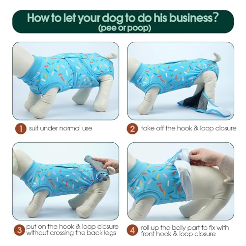 Kuoser Dog Surgery Suit, Female Dog Recovery Suit Doggie Onesie for Surgery | Comfy Recovery Suit for Dogs, Post-Op Onesie for Female & Male Dogs, Soft Protective Wear - color: A-BlueRibbon, size: XXL (Back:24.8-29.5'', Weight:70+ LB)