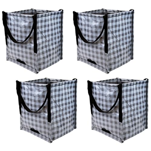 DURASACK Heavy Duty Storage Tote Bag 22-Gallon, Gingham Gray, Pack of 4 | Moving Bag Utility Tote for Laundry, Moving & Home Storage, Reusable Self-Standing Design, Holds up to 500 Pounds - color: Gingham Gray, size: Pack of 4