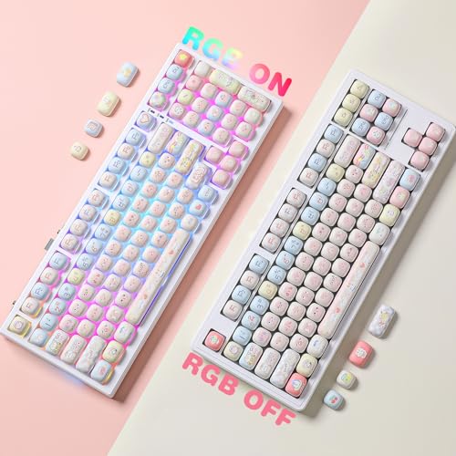 YUNZII Pink Ice Cream MOG Profile Dye-Sub PBT Keycaps Set (Pink Kitten) | 138 Keys, Dye Sub PBT Keycap Set, for Mechanical Gaming Keyboards Compatible with 60%/65%/75%/TKL/96%/100% Layouts