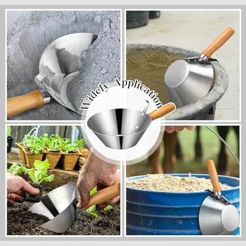 Galvanized Steel Bucket Scoop Wood Handle Strong Heavy Duty Rust Resistant Bucket Scoop for Construction Jobsite Landscaping Garden Stucco Tools for Outdoor Material Handling